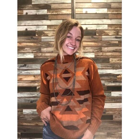 Savanna Jane Aztec Knitted High Neck Drop Shoulder Sweater - Picture 1 of 5
